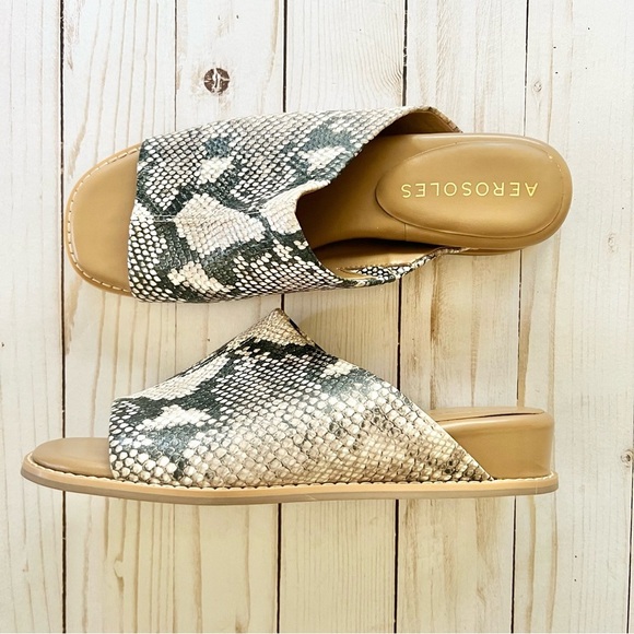 Aerosoles NWOT Yorketown Slip On Wedge Sandal Shoe Snake Animal Print Womens 7.5 - Picture 2 of 8